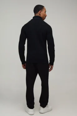 boohooMAN Synthétiquell Tricoté Côtelé Col Roulé Coupe Ajustée<Homme Maille|Mailles