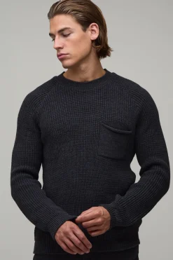 Synthétiquell Tricoté Côtelé À Manches Raglan Coupe Regular