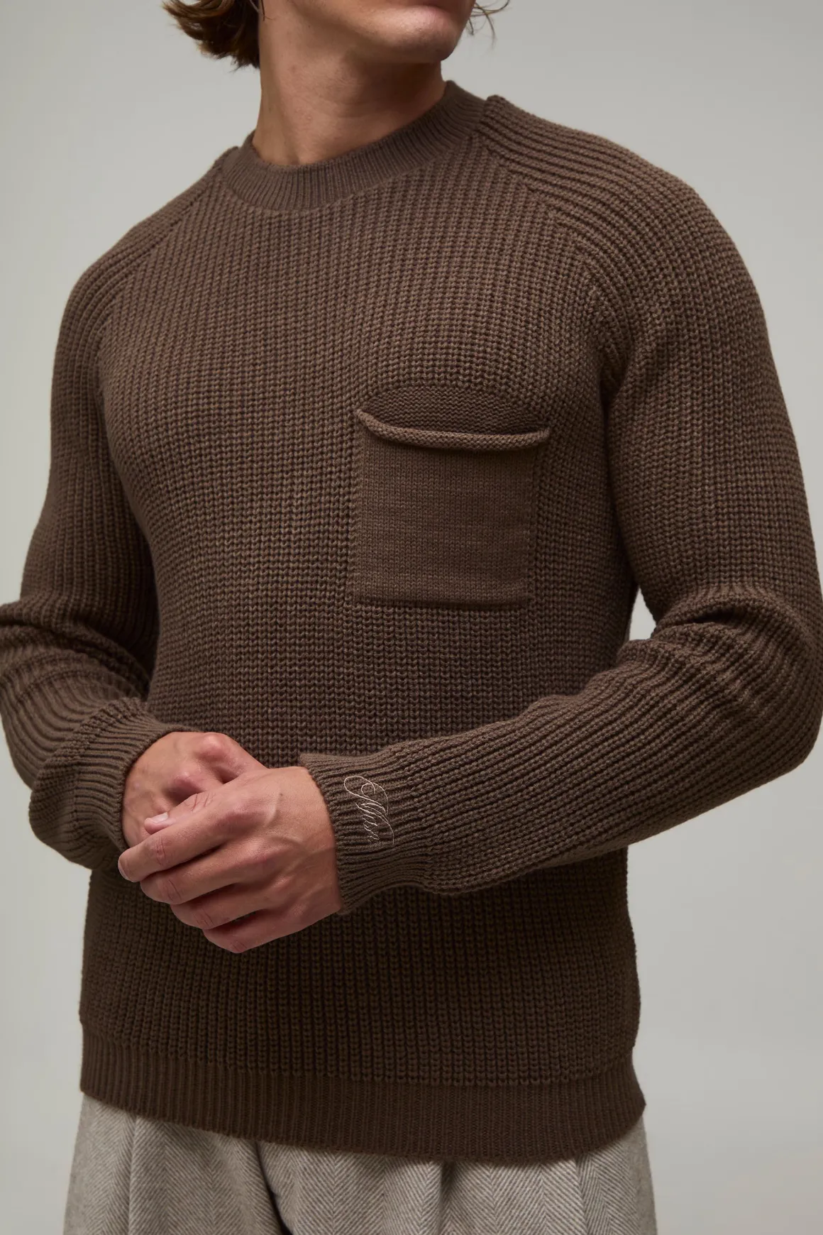 Synthétiquell Tricoté Côtelé À Manches Raglan Coupe Regular