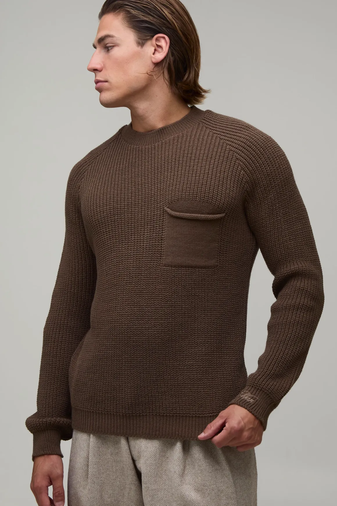 Synthétiquell Tricoté Côtelé À Manches Raglan Coupe Regular