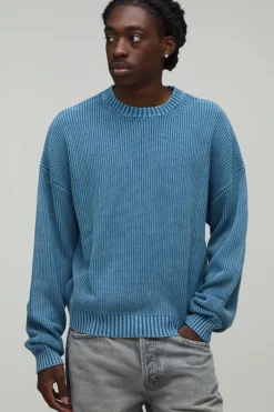 boohooMAN Synthétiquell Tricoté À Côtes Délavé À L'acide Coupe Décontractée<Homme Maille|Mailles