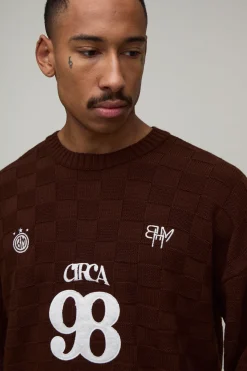 boohooMAN Synthétiquell Tricoté À Damier Décontracté Circa 98 Coupe Ample<Homme Maille|Mailles