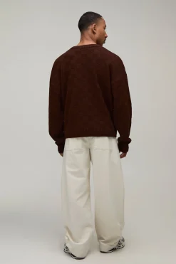 boohooMAN Synthétiquell Tricoté À Damier Décontracté Circa 98 Coupe Ample<Homme Maille|Mailles