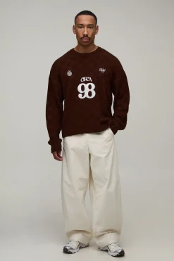boohooMAN Synthétiquell Tricoté À Damier Décontracté Circa 98 Coupe Ample<Homme Maille|Mailles