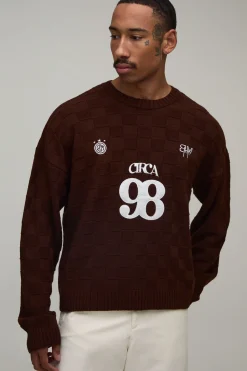 boohooMAN Synthétiquell Tricoté À Damier Décontracté Circa 98 Coupe Ample<Homme Maille|Mailles