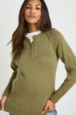 boohoo Synthétiquell Tricoté de Maternité à Col Henley avec Boutons<Femme Pulls Et Gilets|Toutes Les Mailles