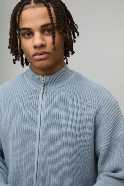boohooMAN synthétiquell Tricoté à Fermeture Éclair Col Cheminée Côtelé Délavage Acide Coupe Décontractée<Homme Maille|Mailles