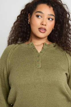 synthétiquell Tricoté Henley Grande Taille à Coutures Apparentes