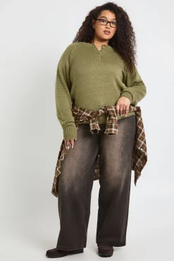 synthétiquell Tricoté Henley Grande Taille à Coutures Apparentes