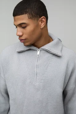 boohooMAN synthétiquell Tricoté Homme Coupe Ample Col Cheminée Décontracté<Homme Maille|Mailles
