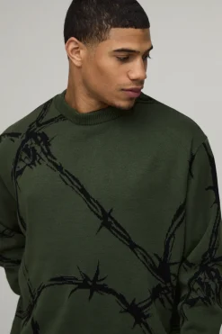 Synthétiquell Tricoté Jacquard Fil de Fer Barbelé Coupe Ample Oversize