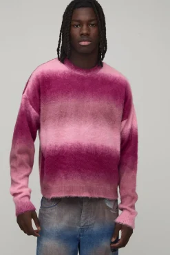 Synthétiquell Tricoté Ombré à Col Étendu et Coupe Ample Décontractée