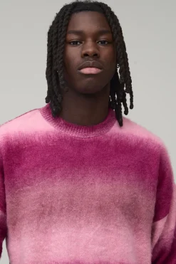 Synthétiquell Tricoté Ombré à Col Étendu et Coupe Ample Décontractée