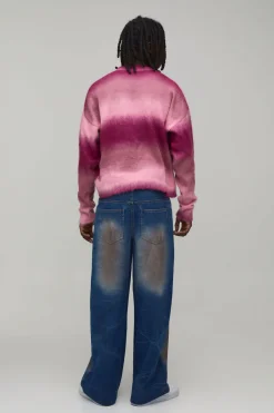 Synthétiquell Tricoté Ombré à Col Étendu et Coupe Ample Décontractée