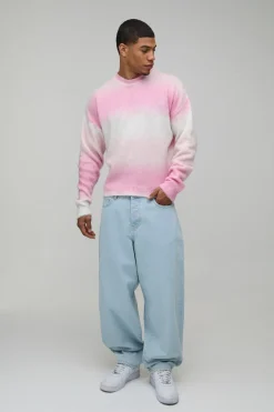 Synthétiquell Tricoté Ombré à Col Étendu et Coupe Décontractée Boxy