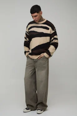 Synthétiquell Tricoté Oversize Ample Motif Animal Brossé Tall