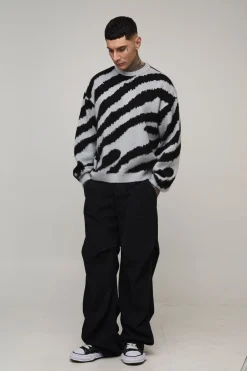 synthétiquell Tricoté Oversize Boxy Tall Motif Animal Brossé