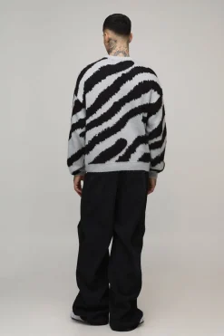 synthétiquell Tricoté Oversize Boxy Tall Motif Animal Brossé