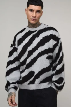 synthétiquell Tricoté Oversize Boxy Tall Motif Animal Brossé