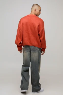 Synthétiquell Tricoté Oversize Boxy avec Motif Œil Brossé