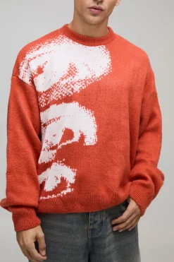 Synthétiquell Tricoté Oversize Boxy avec Motif Œil Brossé