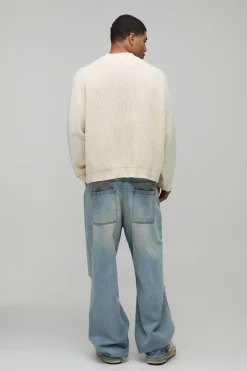 Synthétiquell Tricoté Oversize Boxy à Grosses Côtes avec Passepoil