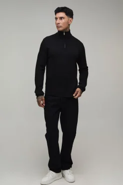 boohooMAN Synthétiquell Tricoté Tall Coupe Regular Avec Zip 1/4<Homme Tout Afficher|Mailles Tall