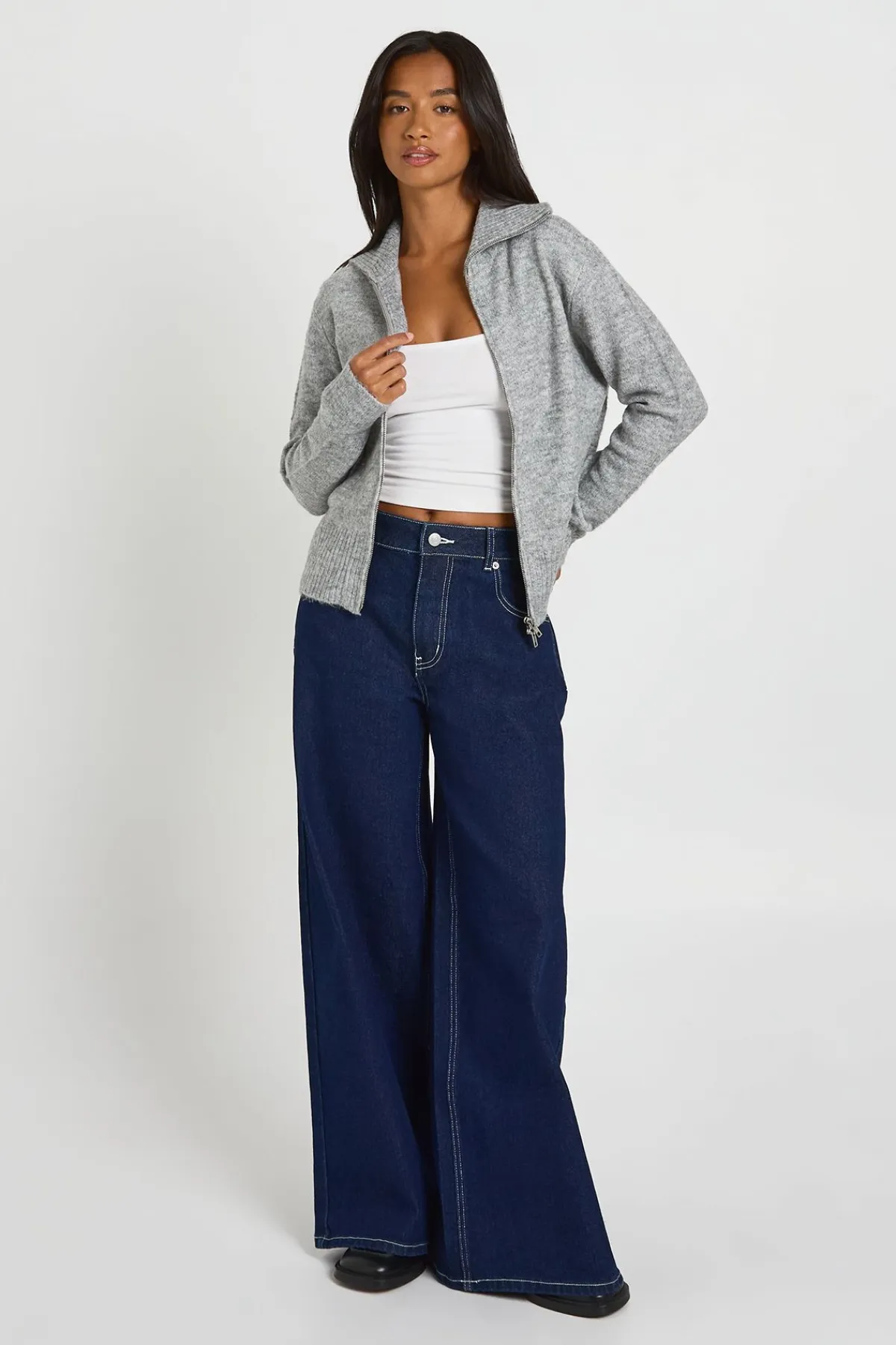 boohoo Synthétiquell Zippé En Maille Douce Petite<Femme Pulls Et Gilets|Toutes Les Mailles