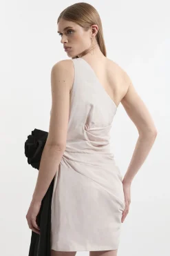 Taffeta Bandeau Robe Mini Drapée à Rosette Sur Mesure