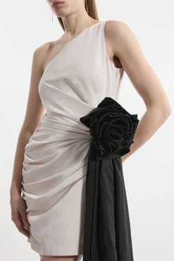 Taffeta Bandeau Robe Mini Drapée à Rosette Sur Mesure