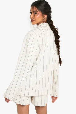 boohoo Tailored Linen Look Striped Oversizer Blazer<Femme Tailleurs|Blazers