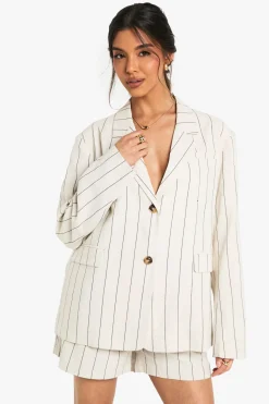 boohoo Tailored Linen Look Striped Oversizer Blazer<Femme Tailleurs|Blazers