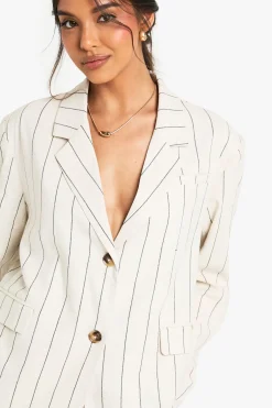 boohoo Tailored Linen Look Striped Oversizer Blazer<Femme Tailleurs|Blazers