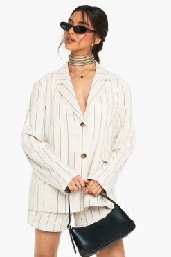 boohoo Tailored Linen Look Striped Oversizer Blazer<Femme Tailleurs|Blazers