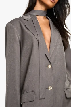 boohoo Tailored Oversized Boxy fit Scarf Detail Blazer Dress<Femme Tailleurs|Robes À Manches Longues