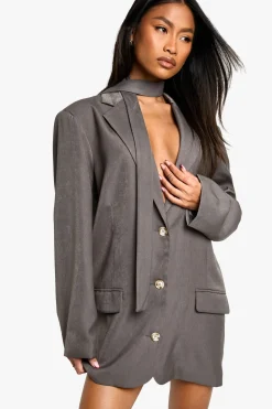 boohoo Tailored Oversized Boxy fit Scarf Detail Blazer Dress<Femme Tailleurs|Robes À Manches Longues