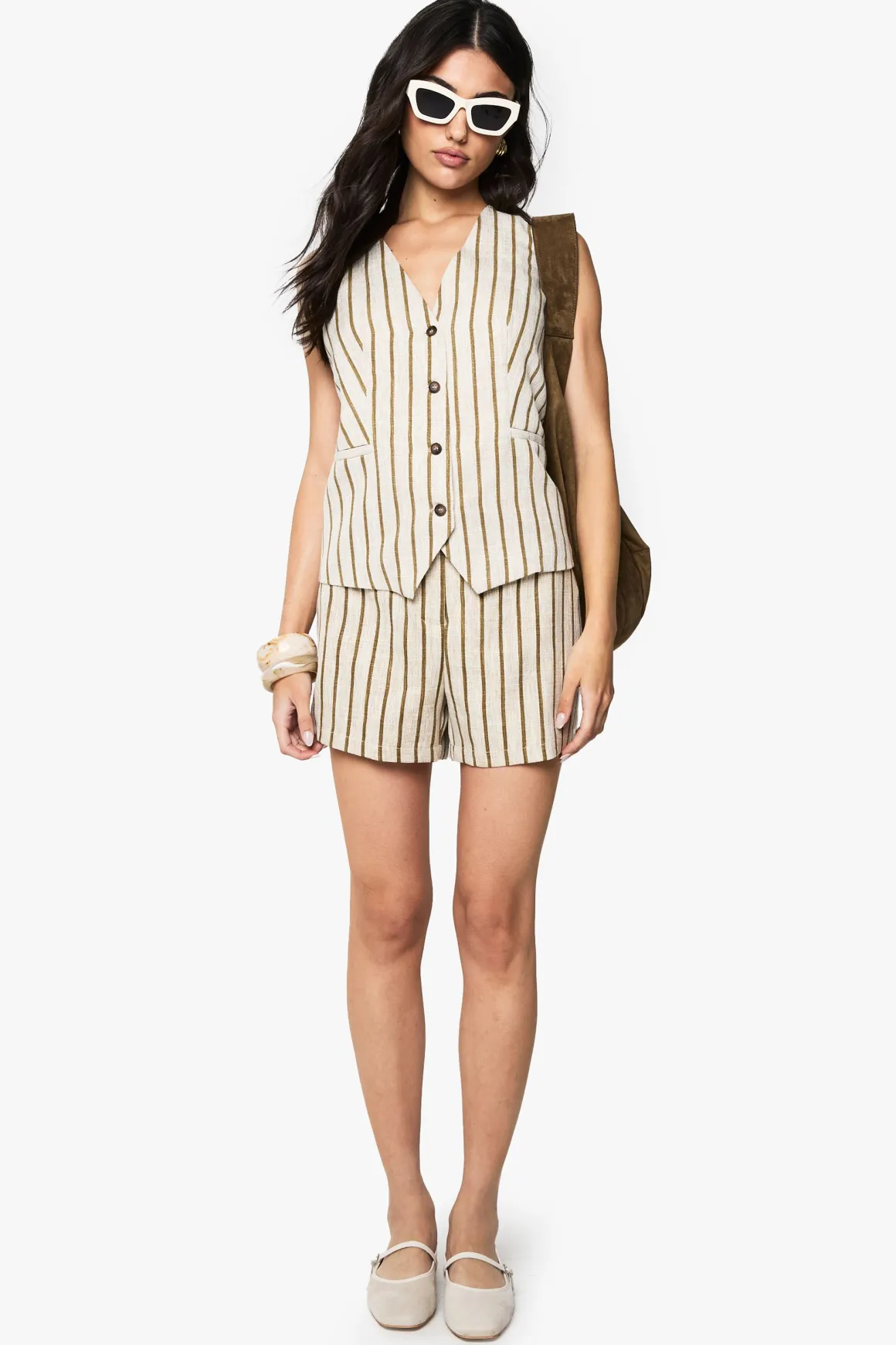 Tailored Pinstripe Linen Look Button Waistcoat