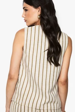 Tailored Pinstripe Linen Look Button Waistcoat