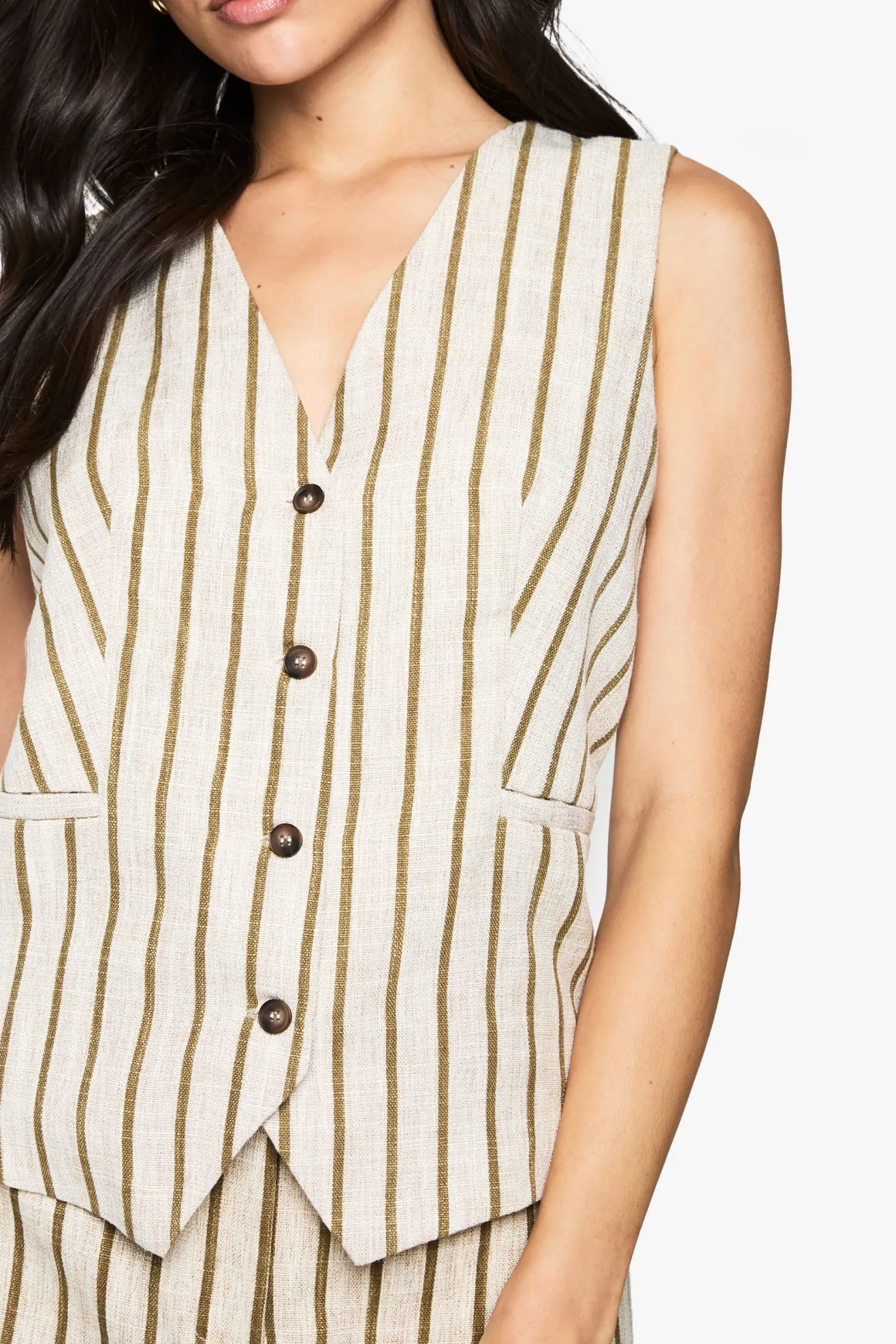 Tailored Pinstripe Linen Look Button Waistcoat