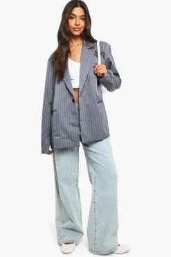 boohoo Tailored Pinstripe Oversized Blazer<Femme Blazers|Vestes & Manteaux