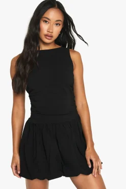 Tailored Slash Neck Puff Ball Mini Dress