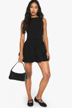 Tailored Slash Neck Puff Ball Mini Dress