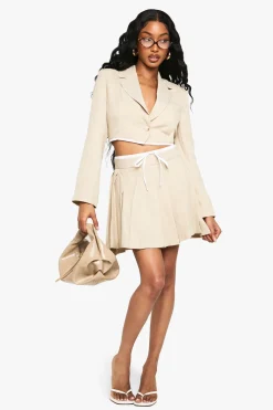 Tailored Woven Cropped Contrast Hem Blazer