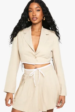 Tailored Woven Cropped Contrast Hem Blazer