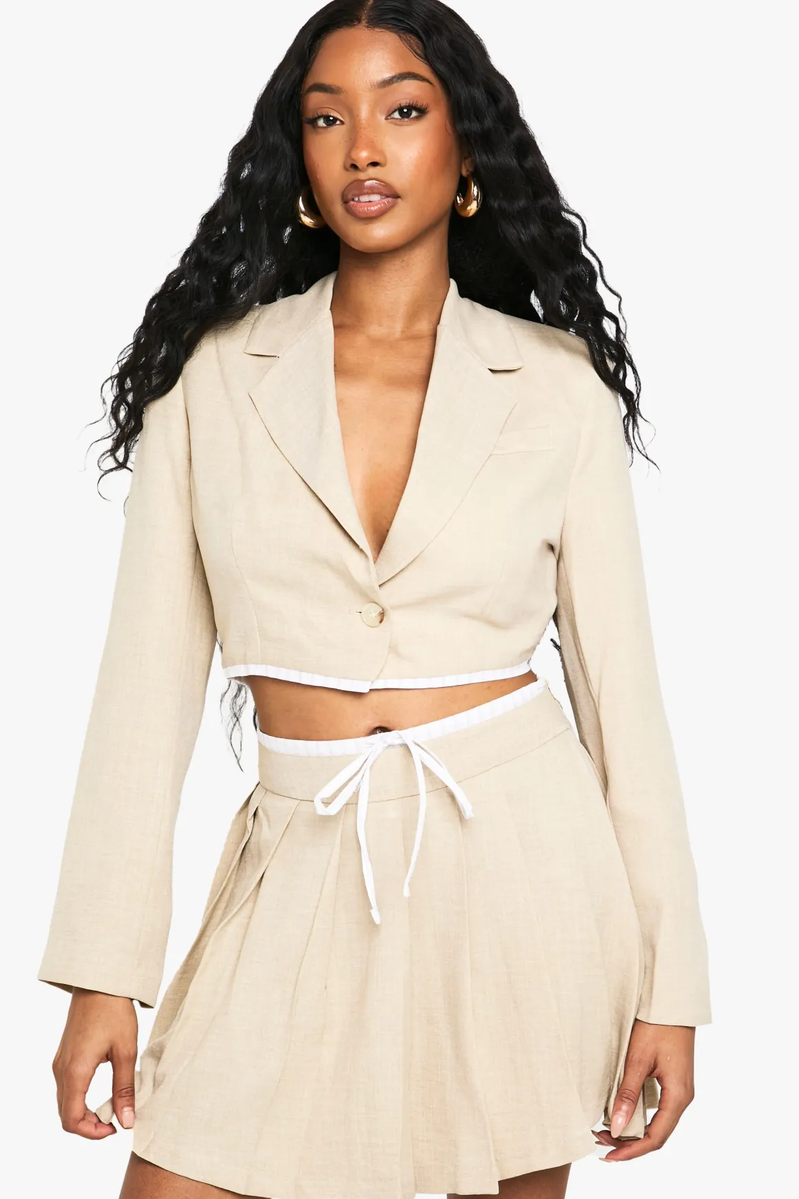 Tailored Woven Cropped Contrast Hem Blazer