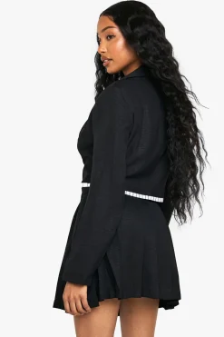 boohoo Tailored Woven Cropped Contrast Hem Blazer<Femme Blazers|Vestes & Manteaux
