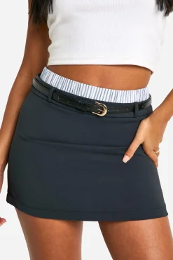 boohoo Tall Contrast Stripe Boxer Waistband Belted Mini Skirt<Femme Jupes|Jupes