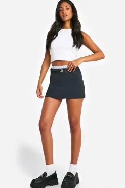 boohoo Tall Contrast Stripe Boxer Waistband Belted Mini Skirt<Femme Jupes|Jupes