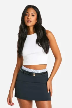 boohoo Tall Contrast Stripe Boxer Waistband Belted Mini Skirt<Femme Jupes|Jupes