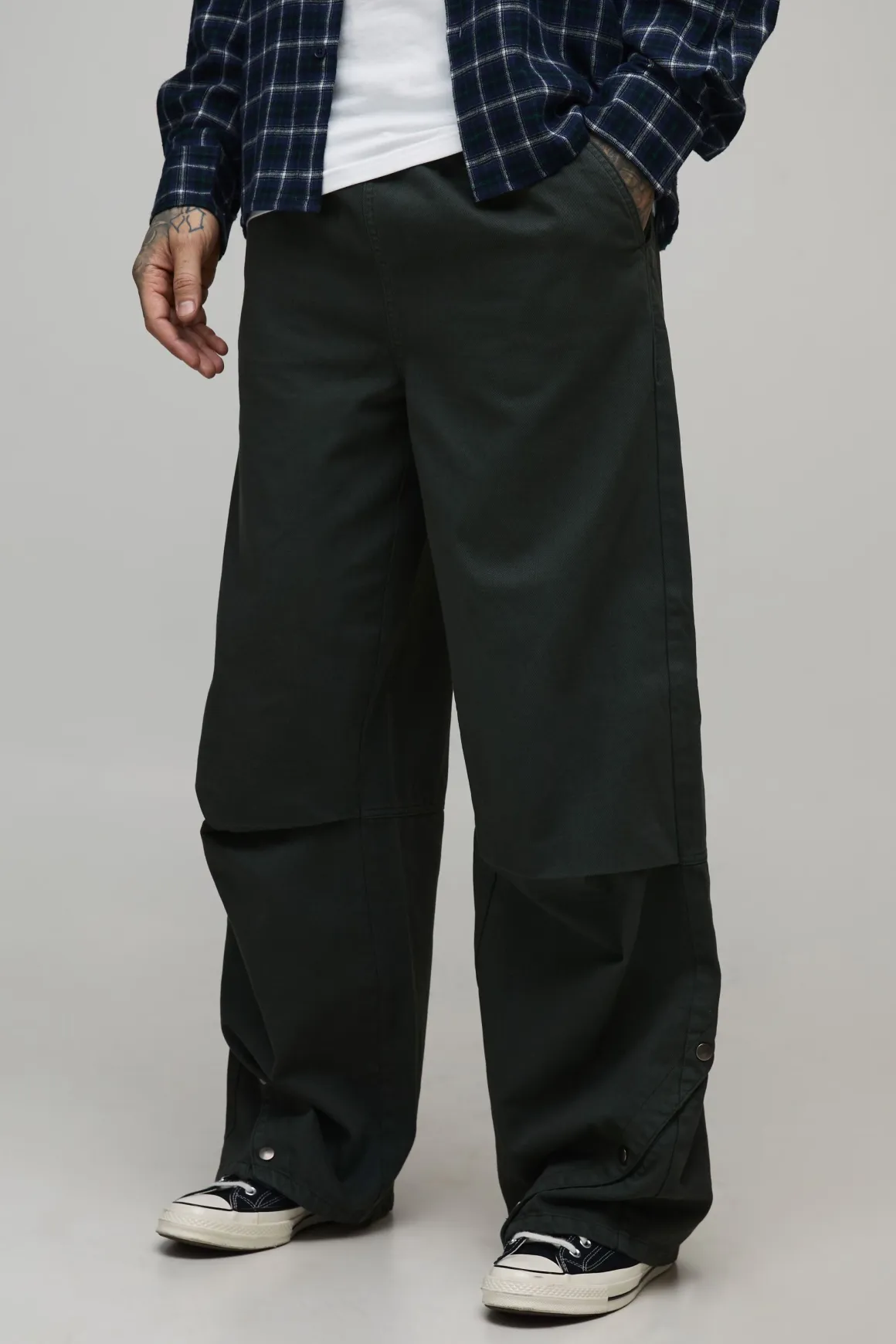 Tall Elasticated Waist Oversized Hem Popper Trousers